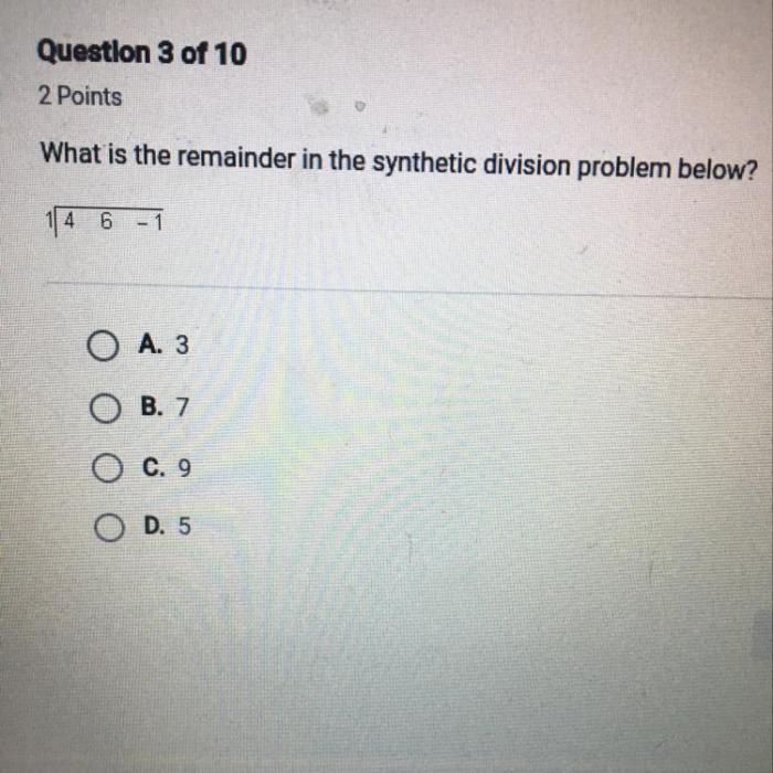 Division synthetic remainder