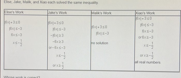 Elise jake malik and xiao each solved the same inequality